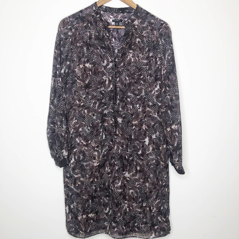Ann Taylor Feather Print Dress, Faux Leather Trim